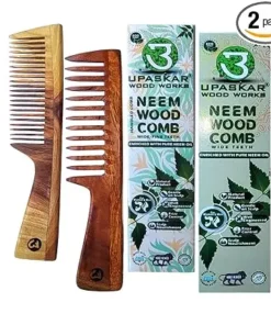 neem wood comb, neem wood comb combo, wide teeth wooden comb, fine teeth wooden comb, anti-frizz comb, natural hair care, wooden comb for scalp
