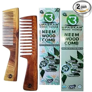 neem wood comb, neem wood comb combo, wide teeth wooden comb, fine teeth wooden comb, anti-frizz comb, natural hair care, wooden comb for scalp