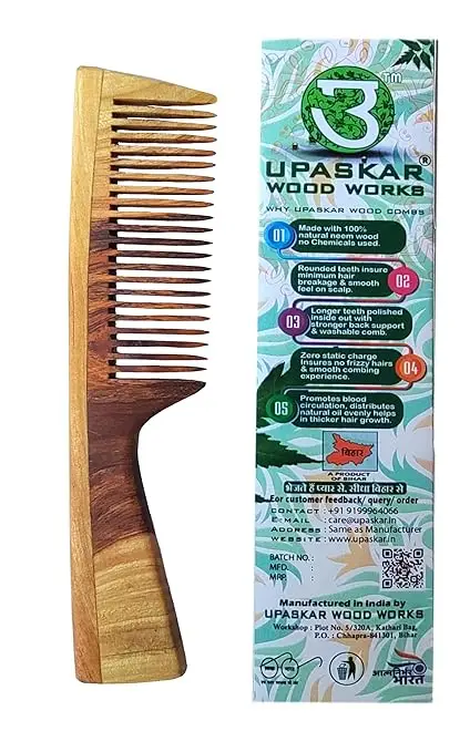 Neem Wood Wide & Fine Teeth Comb Combo Pack - Image 2