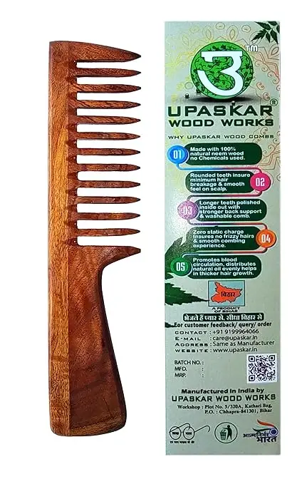 Neem Wood Wide & Fine Teeth Comb Combo Pack - Image 3