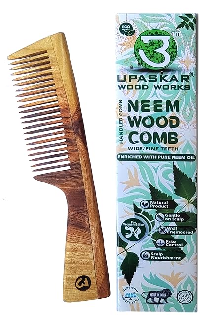 fine teeth wooden comb, neem oil enriched comb, natural scalp massage comb, wooden comb for men and women, anti-frizz hair comb, eco-friendly comb