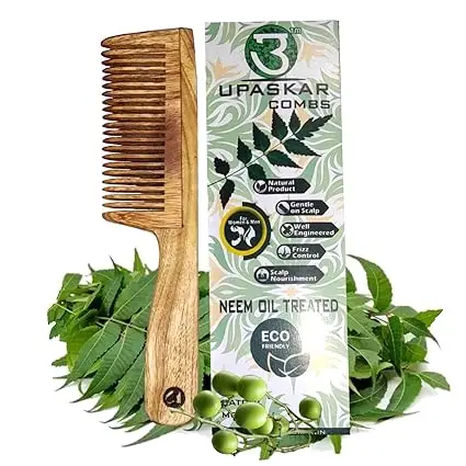 neem wood comb, neem oil comb, anti-dandruff comb, natural wood hair comb, herbal scalp care, wooden comb for hair fall