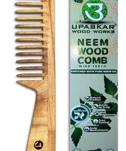 neem wood comb, wide teeth comb, pure neem oil comb, neem comb for hair, detangling comb neem wood