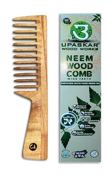 neem wood comb, wide teeth comb, pure neem oil comb, neem comb for hair, detangling comb neem wood