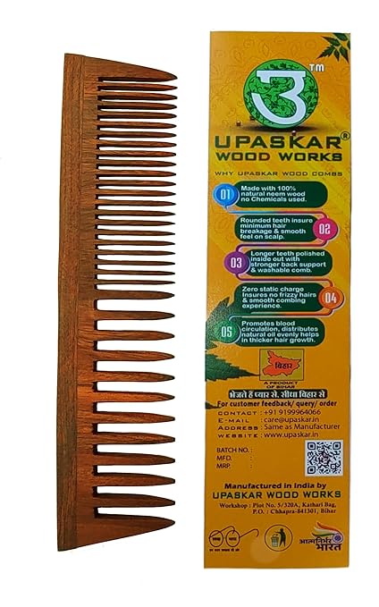 Neem Wood Dual Teeth Comb Enriched with Neem Oil - Image 2