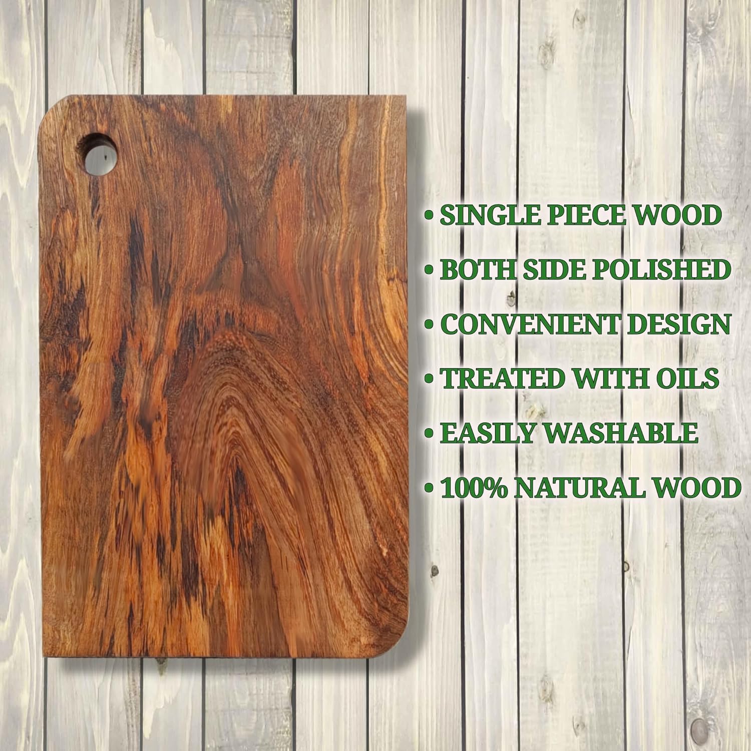 Chopping Board, Single Piece Wood, Reversible, for Vegetables, Fruits, Meat & Fish, Treated with Natural Oils & BeeWax, Washable, Anti-Bacterial Surface - Image 5