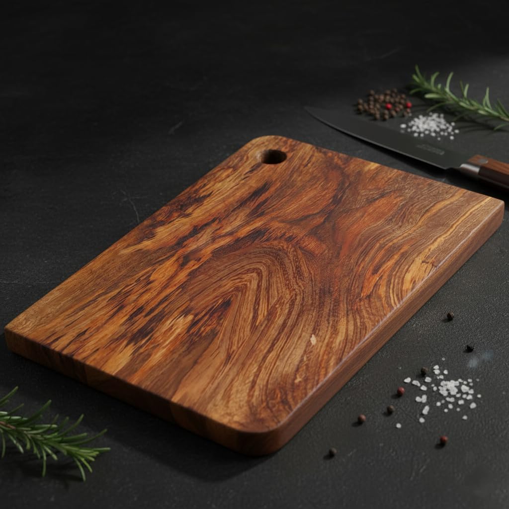 Chopping Board, Single Piece Wood, Reversible, for Vegetables, Fruits, Meat & Fish, Treated with Natural Oils & BeeWax, Washable, Anti-Bacterial Surface - Image 6