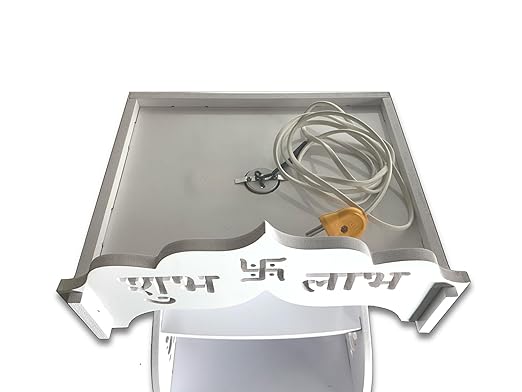 UPASKAR WOOD WORKS Mandir Temple for Home, Office and Shop,Size (H-18 inch, L-10 inch, W-12 inch) | LED spot Light | Wall Hanging | Free Standing | 6 feet Cable with Plug | 10mm Thick Board - Image 5