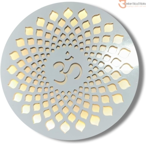 UPASKAR WOOD WORKS Engineered Wood Wall Decor LED Om Symbol, Decorative Mandala Design for Homes,Temples and Halls, Grey