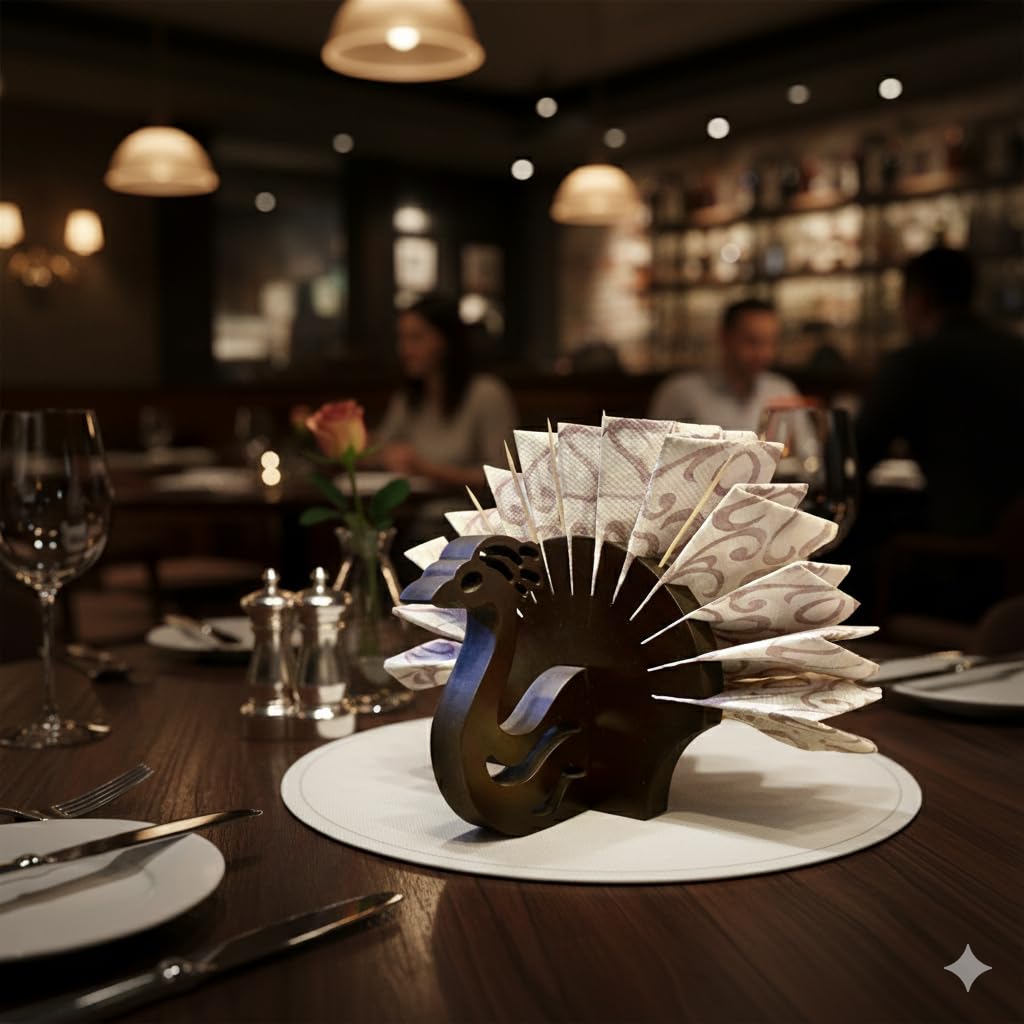 Napkin Holder for Dining Table with Tooth Pick Slots Peacock Design Decor Tissue Paper Holder - Image 5