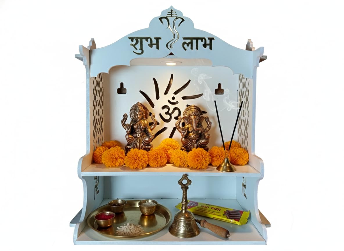 UPASKAR WOOD WORKS Mandir Temple - 6mm Double Laminated Board with LED Spotlight