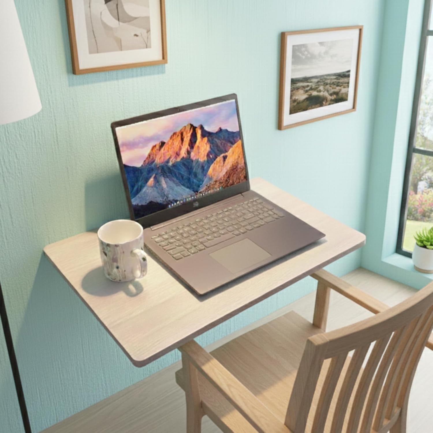 UPASKAR WOOD WORKS Folding Wall Mounted Study Table with Strong Locking Metal Brackets, Suitable for laptops, Studying, Sewing Machine and Kitchen appliances | 24 x 16 inches | Laminated Wooden Top - Image 3