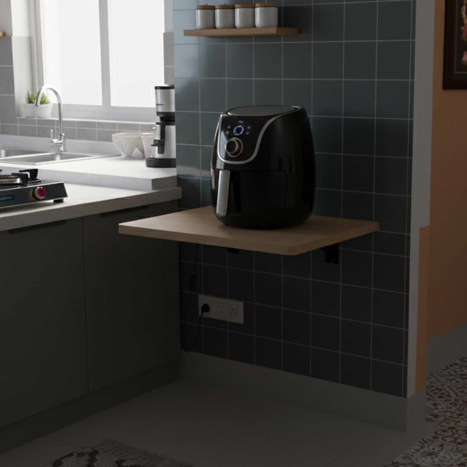 UPASKAR WOOD WORKS Folding Wall Mounted Study Table with Strong Locking Metal Brackets, Suitable for laptops, Studying, Sewing Machine and Kitchen appliances | 24 x 16 inches | Laminated Wooden Top - Image 5