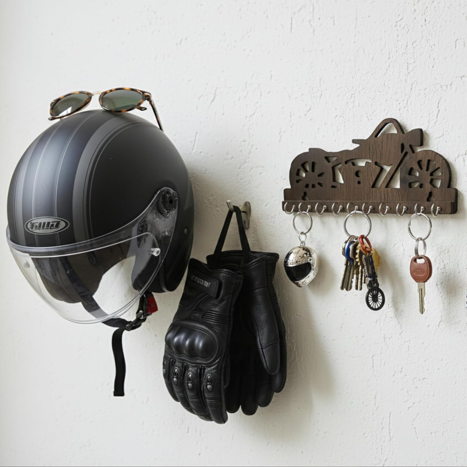 UPASKAR WOOD WORKS Key Holder for Home - Motorcycle Style, 10 Hooks, Wall Mountable, Oak Brown Engineered Wood - Image 3