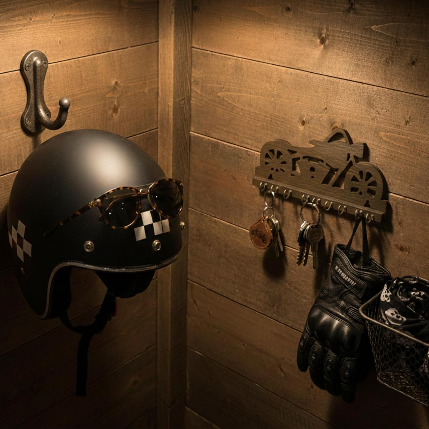 UPASKAR WOOD WORKS Key Holder for Home - Motorcycle Style, 10 Hooks, Wall Mountable, Oak Brown Engineered Wood - Image 5