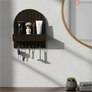 UPASKAR WOOD WORKS Wall Mounted Organiser - 12x9 inch, Brown Wood, Keys Holder
